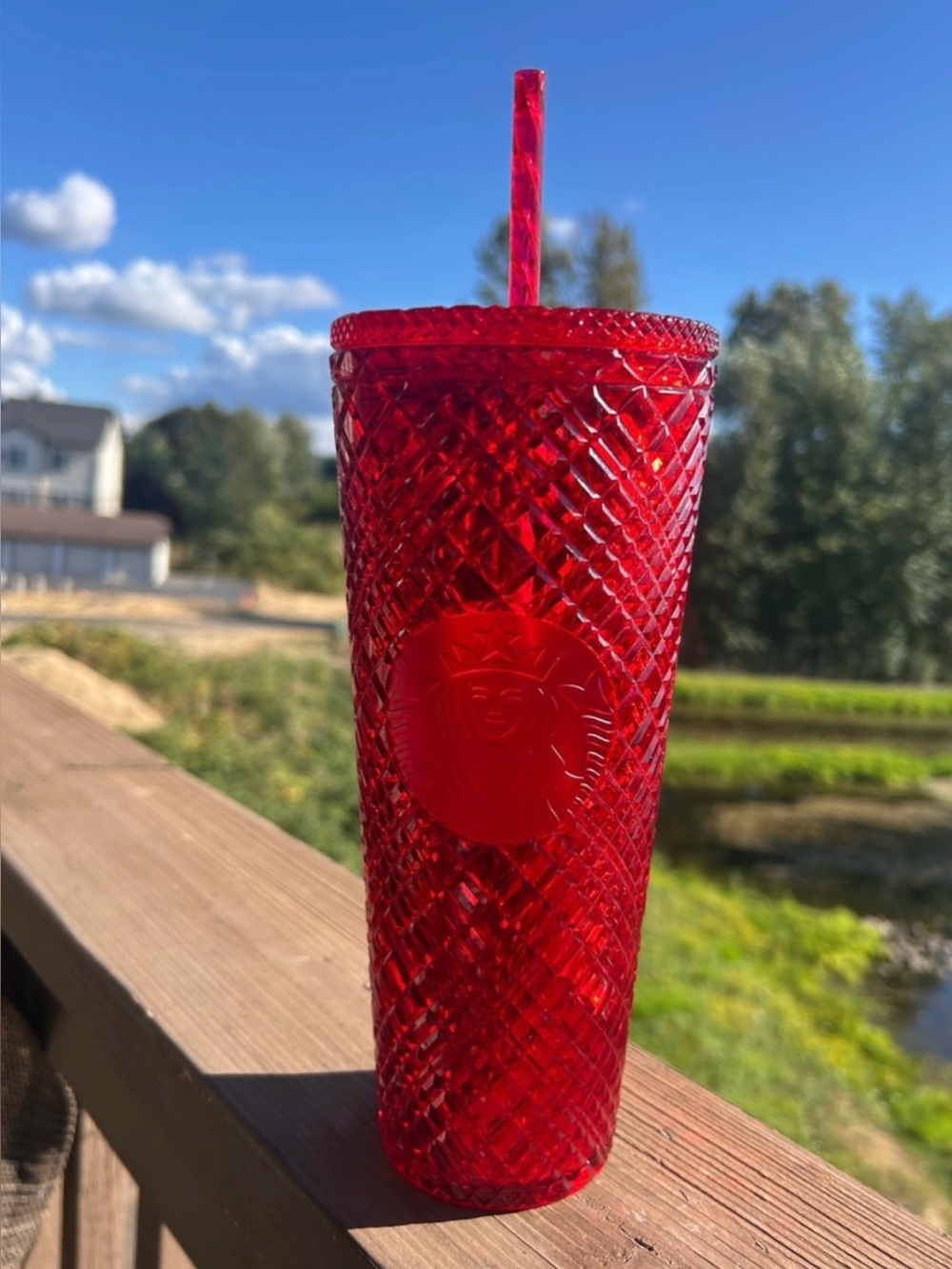 NEW Starbucks 2021 Holiday Red Jeweled Tumbler, Textured Diamond Design.
